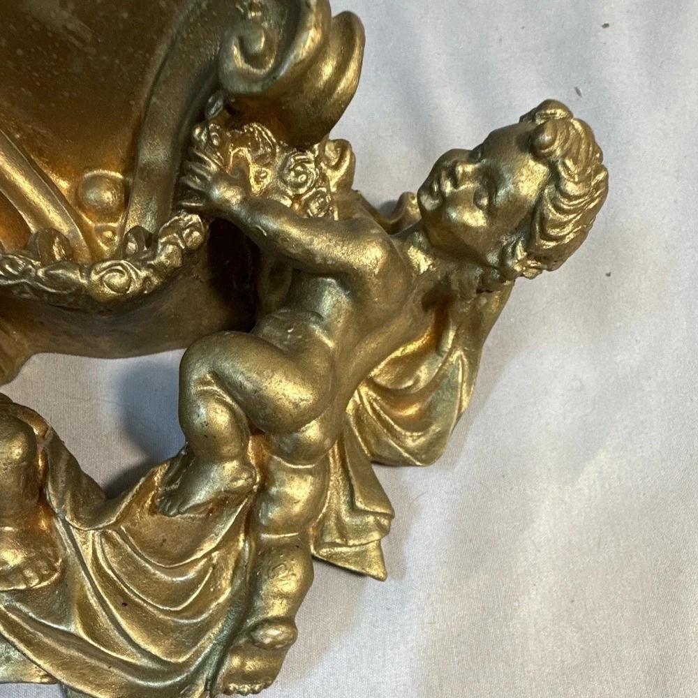 Gold Tone Metal Cherub Angel Wall Shelf Bracket Decor 3D Rococo 6.5in